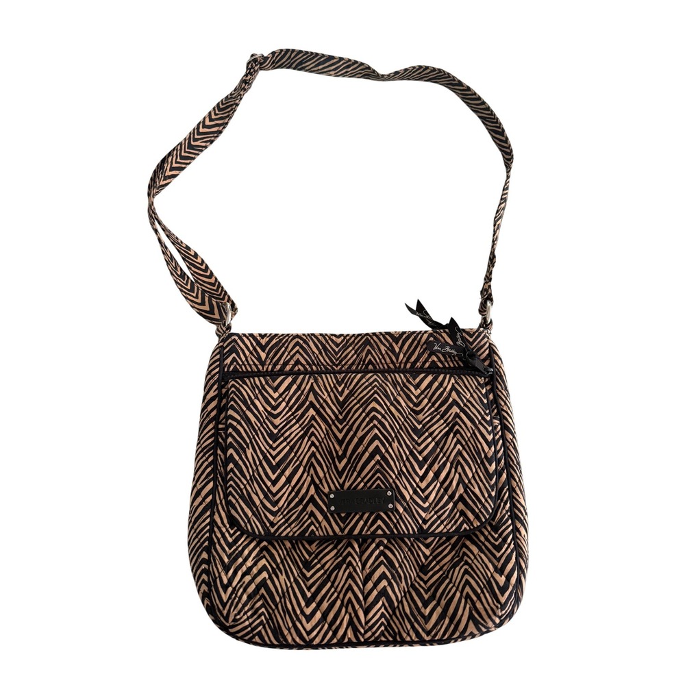 Vera Bradley Quilted Zebra Chevron Crossbody Bag Tan Black Messenger Pocket